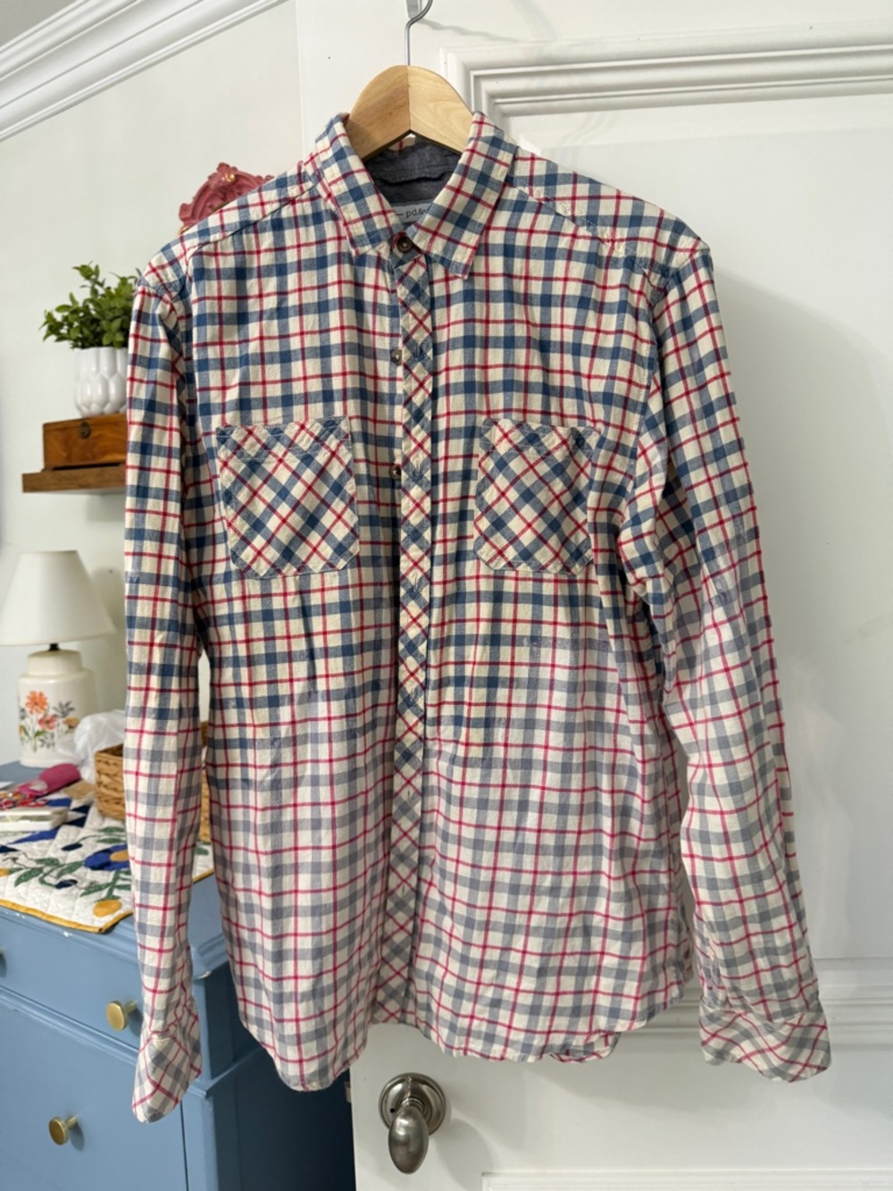 Cleveland Guardians PD&C Cream Plaid Button-Down Shirt with Blue & Red Checks